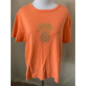 Cruise Wear Orange w/ Gold Studded Pineapple Short Sleeve Cotton Tee - Large